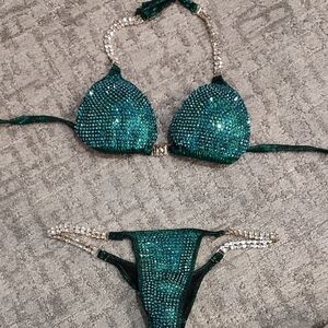 NPC Bikini Competition Suit Emerald Green With Rhinestones